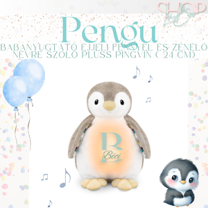 Pengu - Babanyugtató éjjeli fénnyel és zenélő névre szóló plüss pingvin ( 24 cm) - játék & sport - babalátogató ajándékcsomag - Meska.hu
