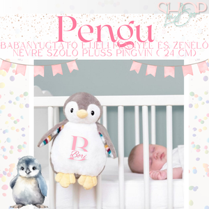 Pengu - Babanyugtató éjjeli fénnyel és zenélő névre szóló plüss pingvin ( 24 cm) - játék & sport - babalátogató ajándékcsomag - Meska.hu