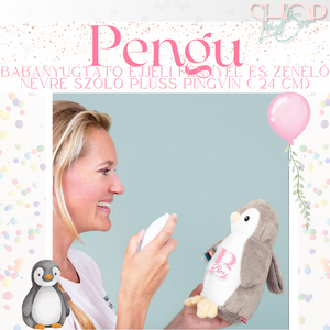 Pengu - Babanyugtató éjjeli fénnyel és zenélő névre szóló plüss pingvin ( 24 cm) - játék & sport - babalátogató ajándékcsomag - Meska.hu