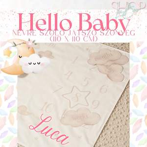 Hello Baby - Névre szóló mérföldkő szőnyeg (110 x 110 cm) - otthon & életmód - babaszoba, gyerekszoba - babatakaró, gyerek pléd - Meska.hu