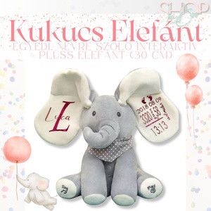 Kukucs Elefánt - Interaktív emlékőr plüss elefánt (30 cm) - játék & sport - plüssállat & játékfigura - elefánt - Meska.hu