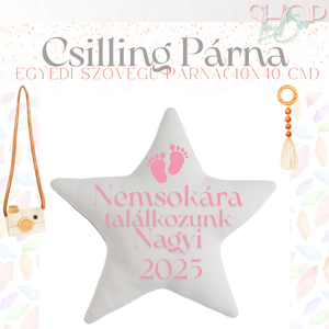 Csilling Párna - Egyedi feliratú bababejelentő párna (40x40 cm) - játék & sport - babalátogató ajándékcsomag - Meska.hu