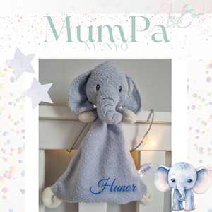 MumPa névre szóló elefánt nyúnyó (26 cm) - otthon & életmód - babaszoba, gyerekszoba - babatakaró, gyerek pléd - Meska.hu