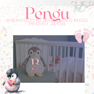 Pengu - Babanyugtató éjjeli fénnyel és zenélő névre szóló plüss pingvin ( 24 cm) - játék & sport - plüssállat & játékfigura - más figura - Meska.hu