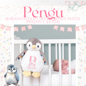 Pengu - Babanyugtató éjjeli fénnyel és zenélő névre szóló plüss pingvin ( 24 cm) - játék & sport - plüssállat & játékfigura - más figura - Meska.hu