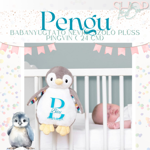 Pengu - Babanyugtató éjjeli fénnyel és zenélő névre szóló plüss pingvin ( 24 cm) - játék & sport - plüssállat & játékfigura - más figura - Meska.hu