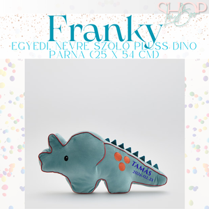 Franky - Egyedi, névre szóló plüss dino párna (25x54 cm) - Meska.hu
