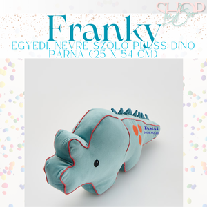 Franky - Egyedi, névre szóló plüss dino párna (25x54 cm) - otthon & életmód - lakástextil - párna & párnahuzat - forma párna - Meska.hu