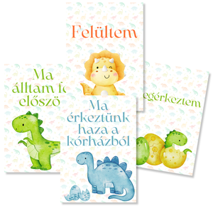 Mérföldkő kártyák - Dinós (11x15 cm) - baba - mama - babafotózás - baba mérföldkő kártyák - Meska.hu