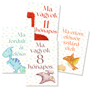 Mérföldkő kártyák - Dinós (11x15 cm) - baba - mama - babafotózás - baba mérföldkő kártyák - Meska.hu