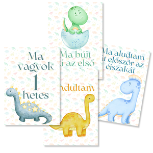 Mérföldkő kártyák - Dinós (11x15 cm) - baba - mama - babafotózás - baba mérföldkő kártyák - Meska.hu