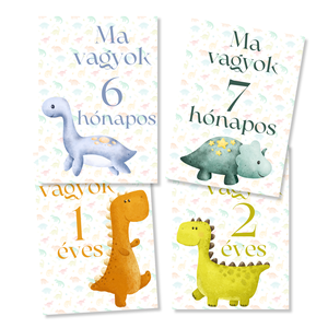 Mérföldkő kártyák - Dinós (11x15 cm) - baba - mama - babafotózás - baba mérföldkő kártyák - Meska.hu