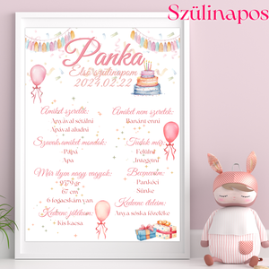 Szülinapi Emlék Plakát - Lányos (A3) - baba - mama - babaszoba dekoráció - babaszoba kép - Meska.hu