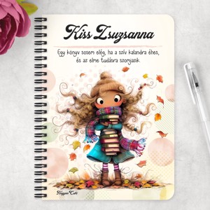 Személyre szabható - Cuki őszi Könyvmoly lány mintás A5-ös füzet - otthon & életmód - papír, írószer - jegyzetfüzet & napló - Meska.hu