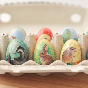 Kézzel festett húsvéti fatojás, Ünnepi díszek, dekorációk, Húsvéti díszek és dekorációk, Húsvéti asztaldíszek, Festészet, Tojásfestés, MESKA