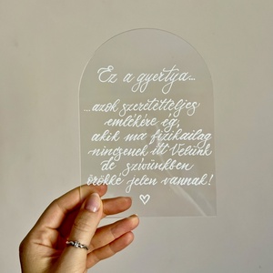 Kalligrafikus plexi emléktábla szeretteink tiszteletére, Esküvő, Emlék & Ajándék, Köszönőajándék, Mindenmás, Ez a finom plexi tábla és mécses tökéletes módja annak, hogy az esküvő napján emlékezzünk a szerett..., MESKA