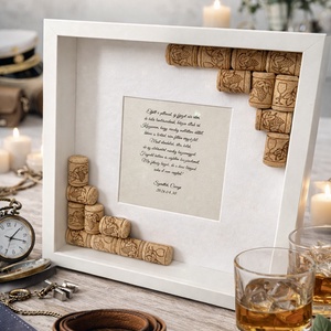 Szülőköszöntő képkeret örömapa, nagyapa részére kedves üzenettel, boros dugós dekorral - Meska.hu