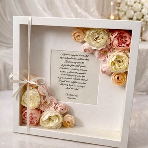 Szülőköszöntő virágos képkeret kedves üzenettel - sarkos elrendezés púderes színvilág, Esküvő, Emlék & Ajándék, Szülőköszöntő ajándék, Mindenmás, MESKA