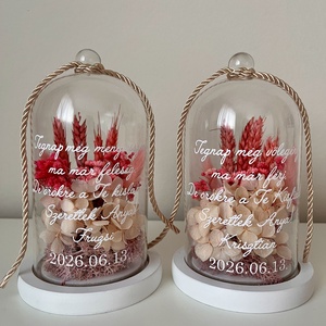 Szárazvirágos virágbúra egyedi üzenettel, szülőköszöntő ajándék - rózsaszín búzavirágos - esküvő - emlék & ajándék - szülőköszöntő ajándék - Meska.hu