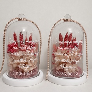 Szárazvirágos virágbúra egyedi üzenettel, szülőköszöntő ajándék - rózsaszín búzavirágos - esküvő - emlék & ajándék - szülőköszöntő ajándék - Meska.hu