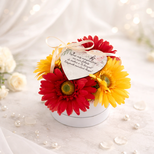 Szülőköszöntő, nagymama köszöntő közepes KÖR box - Gerbera virágokkal - Meska.hu