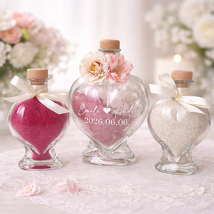 Homokceremónia üveg szett - kalligrafikus nevekkel - AJÁNDÉK felirattal, virágos díszítéssel, Esküvő, Emlék & Ajándék, Nászajándék, Ceremónia szett, Mindenmás, MESKA