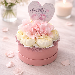 Szülőköszöntő, nagymama köszöntő közepes KÖR virágbox köszöntő táblával - anyák napjára szeretettel - Meska.hu