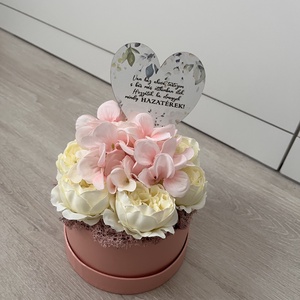 Szülőköszöntő, nagymama köszöntő közepes KÖR virágbox köszöntő táblával - anyák napjára szeretettel - esküvő - emlék & ajándék - szülőköszöntő ajándék - Meska.hu