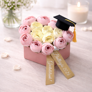 Szív alakú nagy virágbox ballagásra, diplomaosztóra - Meska.hu