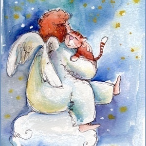 Felhőn ücsörgő Angyal - művészet - festmény - akvarell - Meska.hu