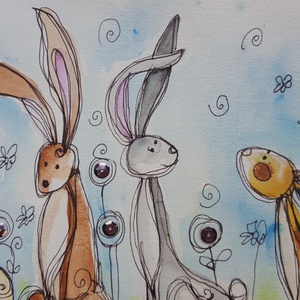 Meghökkent nyuszik - művészet - grafika & illusztráció - tus - Meska.hu