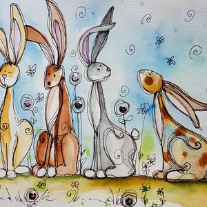 Meghökkent nyuszik, Művészet, Grafika & Illusztráció, Tus, Fotó, grafika, rajz, illusztráció, MESKA