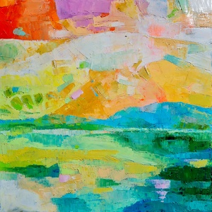 Reggeli örömkoktél tájkép (50x50cm), Művészet, Festmény, Olajfestmény, Festészet, Meska