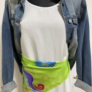 Őszi Zöld Harmónia � kézzel festett selyemkendő - ruha & divat - sál, sapka, kendő - kendő - Meska.hu