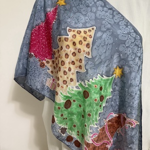 Páros selyemszett karácsonyra  nem a klasszikus színekben,  kézzel festett selyemsál + hozzá illő selyem nyakkendő - Meska.hu