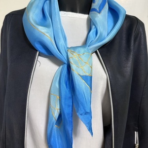 Kézzel festett selyemkendő kék arany mandala mintával � időtálló női elegancia - ruha & divat - sál, sapka, kendő - kendő - Meska.hu