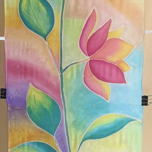 Mesés, kézzel festett selyemsál cicával � szivárvány színekben - ruha & divat - sál, sapka, kendő - stóla - Meska.hu