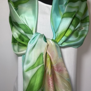 Harmatvirág kézzel festett selyemsál � zöld-türkiz elegancia, Ruha & Divat, Sál, Sapka, Kendő, Sál, Selyemfestés, MESKA