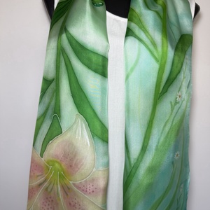 Harmatvirág kézzel festett selyemsál � zöld-türkiz elegancia - ruha & divat - sál, sapka, kendő - sál - Meska.hu