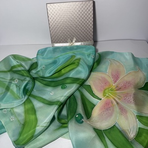 Harmatvirág kézzel festett selyemsál � zöld-türkiz elegancia - ruha & divat - sál, sapka, kendő - sál - Meska.hu