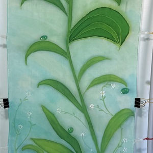 Harmatvirág kézzel festett selyemsál � zöld-türkiz elegancia - ruha & divat - sál, sapka, kendő - sál - Meska.hu