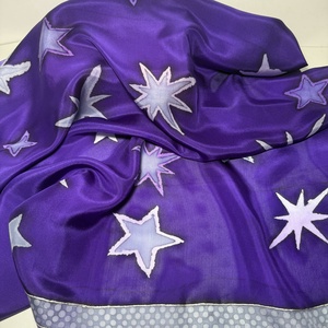 Csillagfény-lila álom � kézzel festett, 90�90 cm-es, 100% valódi hernyóselyem kendő - ruha & divat - sál, sapka, kendő - kendő - Meska.hu