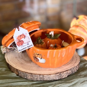 Pumkin Spice gyertya füles tál tök formájú edényben - otthon & életmód - gyertya, illat, aroma - gyertya - Meska.hu