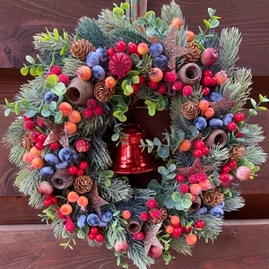 Piros csengettyűs Karácsonyi kopogtató ajtódísz koszorú - Meska.hu