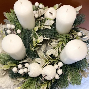 Hófehér Adventi koszorú karácsonyi asztaldísz  - karácsony - adventi díszek - adventi koszorú - Meska.hu
