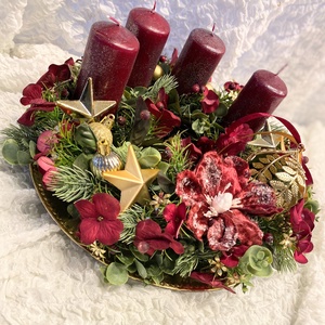 Bordó Adventi koszorú asztaldísz - Meska.hu