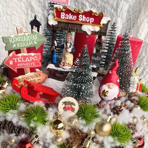 Világítós Karácsonyi falu Adventi koszorú asztaldísz - karácsony - adventi díszek - adventi koszorú - Meska.hu