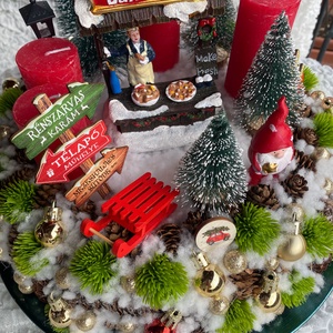 Világítós Karácsonyi falu Adventi koszorú asztaldísz - karácsony - adventi díszek - adventi koszorú - Meska.hu
