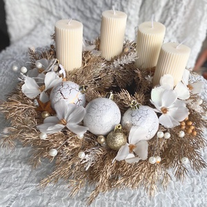 Csillogó arany Adventi koszorú, Karácsony, Adventi díszek, Adventi koszorú, Virágkötés, MESKA