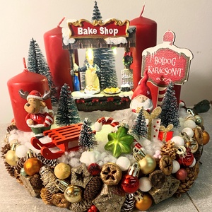 Világítós falusi udvar Adventi koszorú asztaldísz - karácsony - adventi díszek - adventi koszorú - Meska.hu